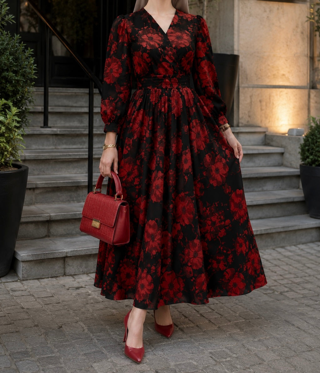 Robe Floria🌹 فستان زهور قرمزية